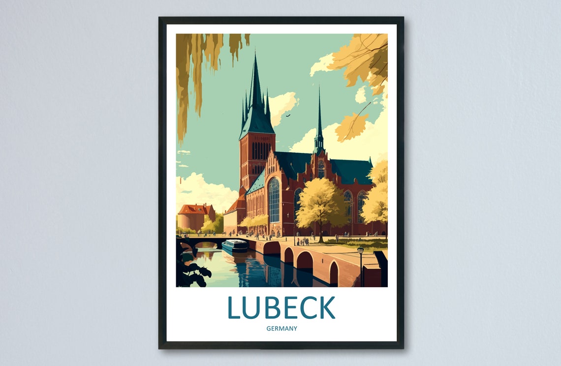 Lubeck Germany Brick Gothic Church River Old Town Travel Poster