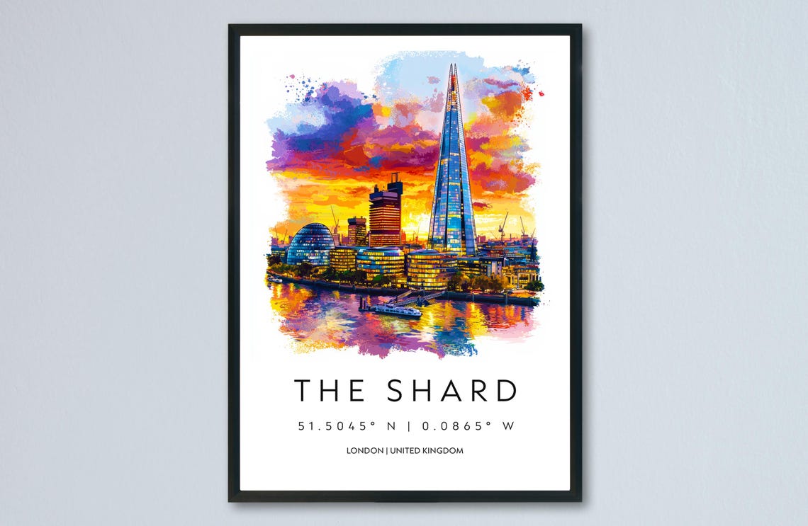 The Shard London Sunset Skyscraper Thames Skyline Watercolor Poster