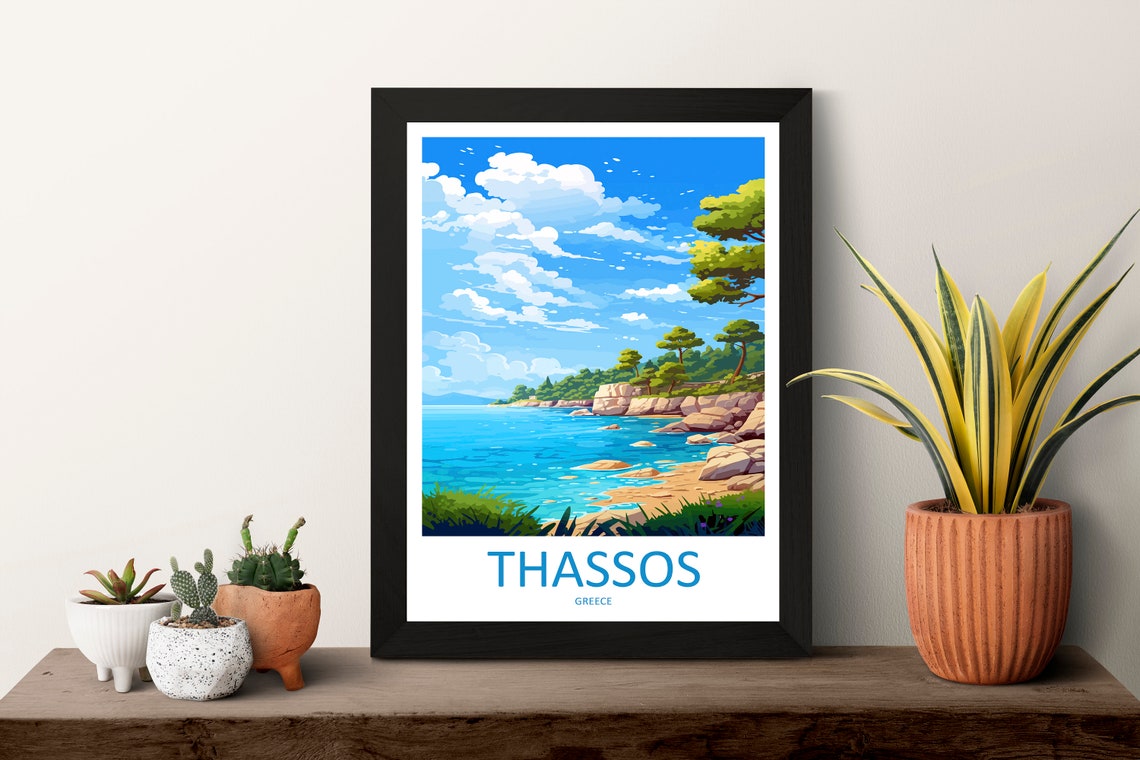 Thassos Greece Pine Coast Turquoise Waters Bright Scene Poster - Image 3