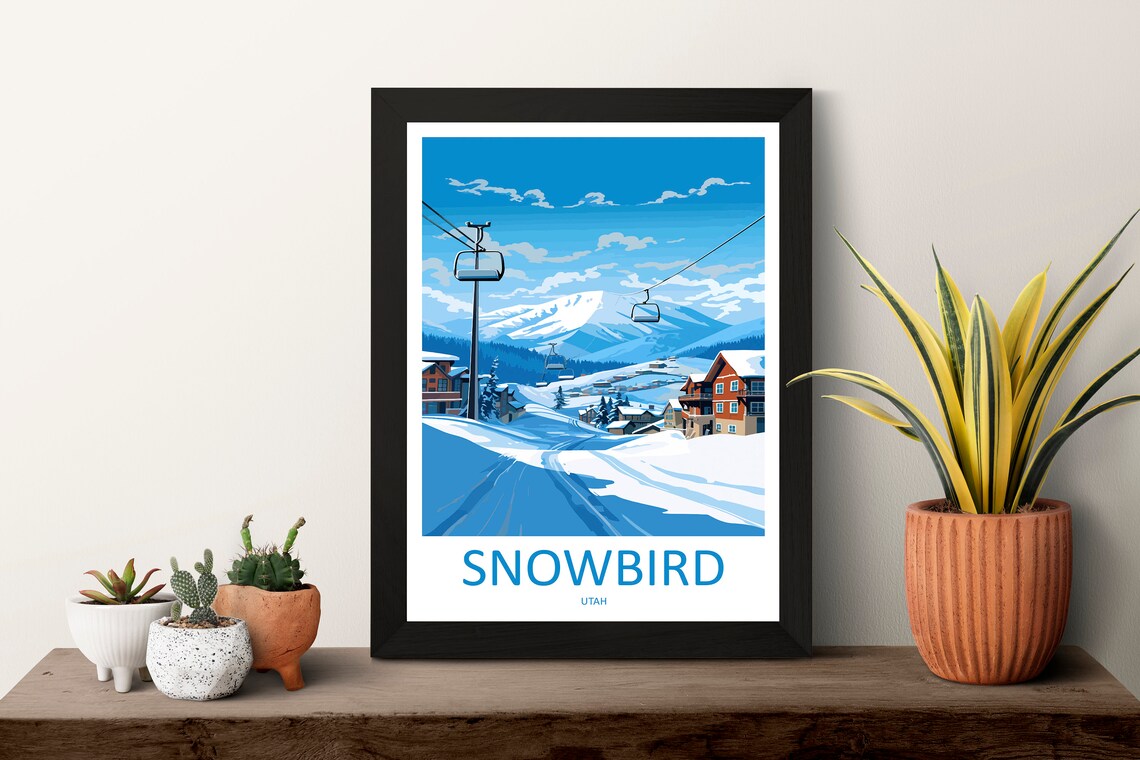 Snowbird Utah Chairlift Over Snowy Valley Lodges Winter Scene Poster - Image 3