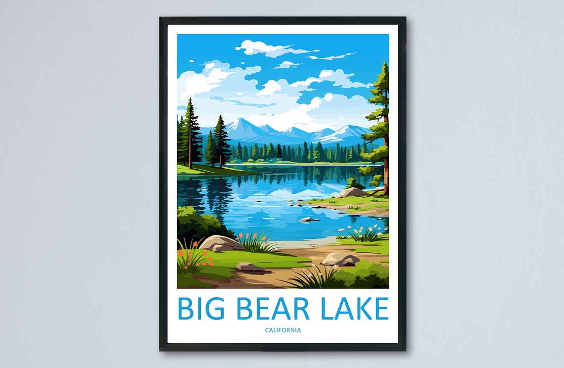 Big Bear Lake California Pine Forest Scenic Lakeside Travel Poster