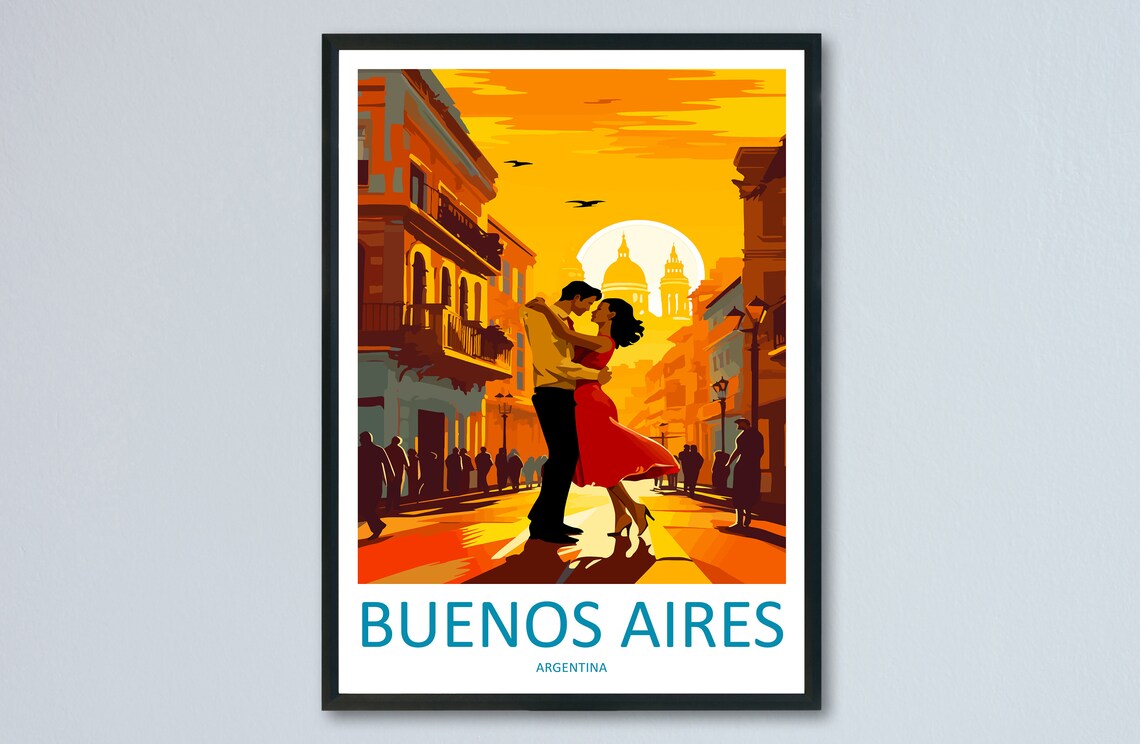 Buenos Aires Argentina Tango Dancers on Sunset Street Travel Poster
