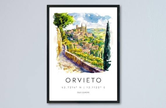Orvieto Italy Hilltop Cathedral Town Watercolor Travel Poster