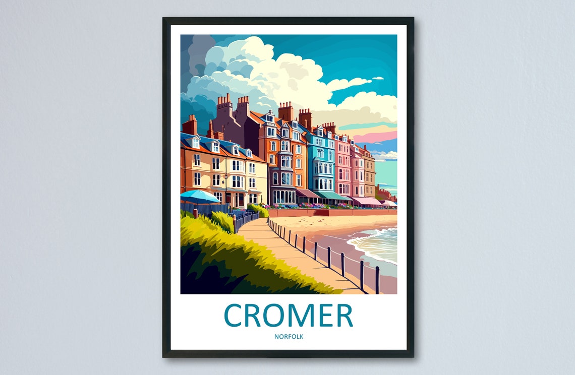 Cromer Norfolk Seafront Pastel Victorian Hotels Poster Bottom Text