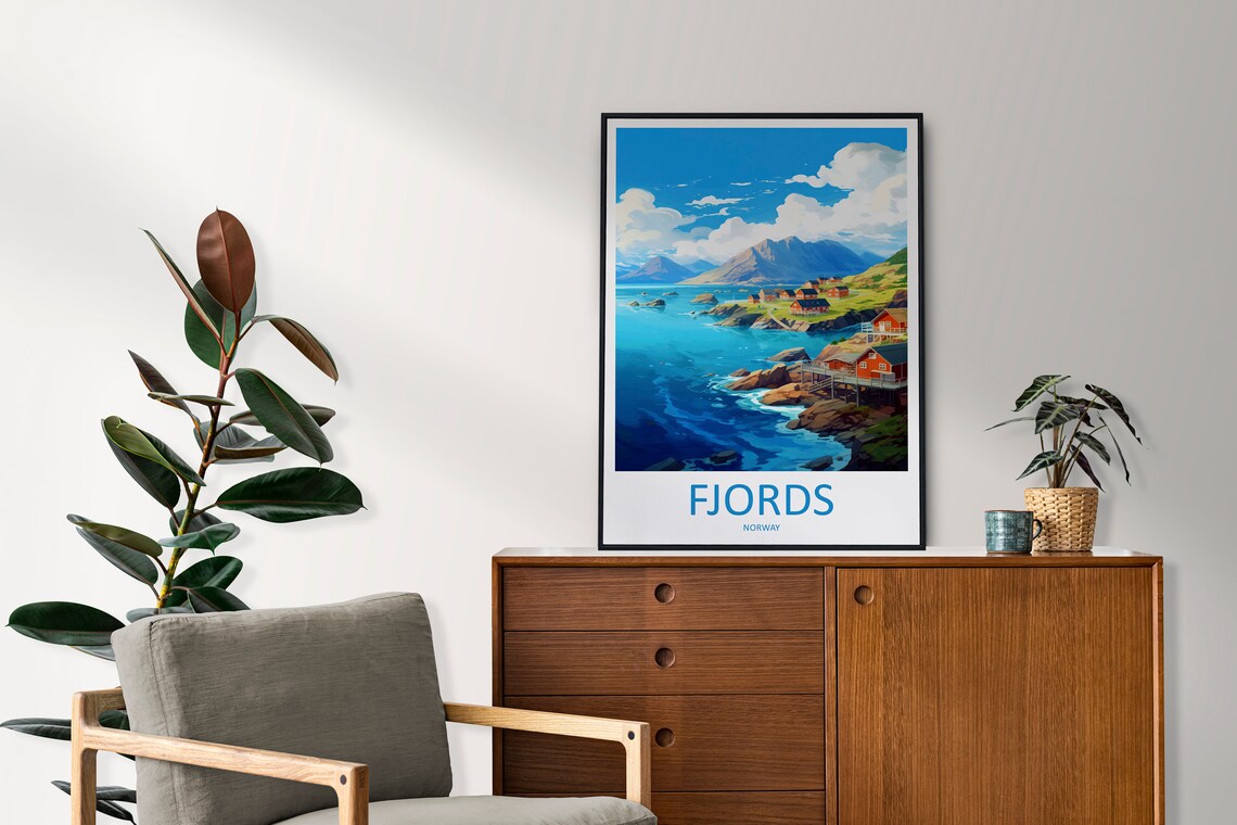 Norway Fjords Travel Poster, Scandinavian Mountains - Image 2