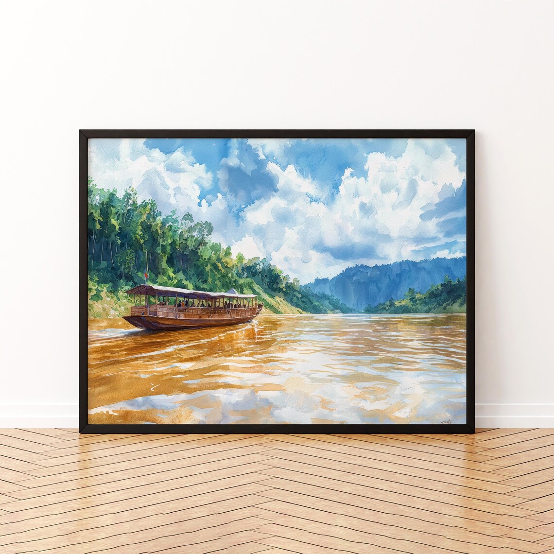 Mekong River Watercolor Travel Poster, Southeast Asia