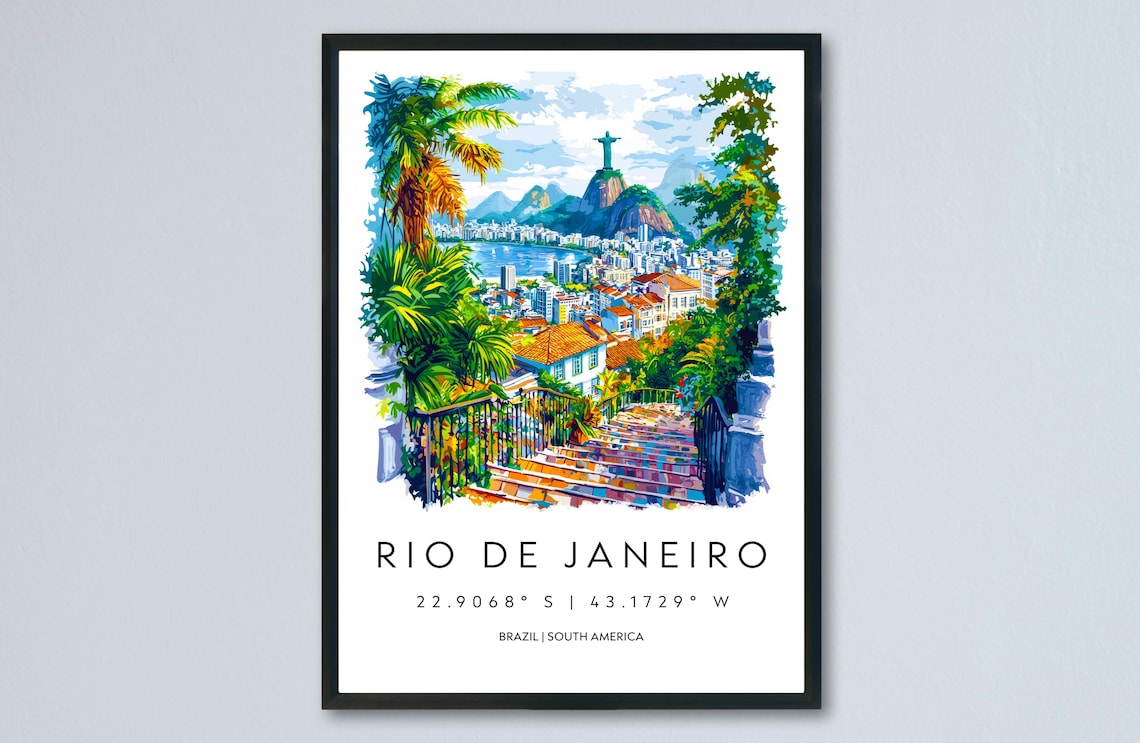 Rio De Janeiro Watercolor Travel Poster, Brazil
