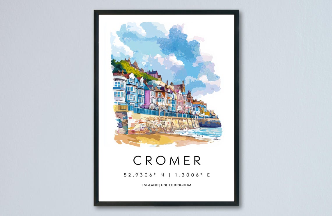 Cromer England Watercolor Seaside Cliffs Coast Art Travel Print