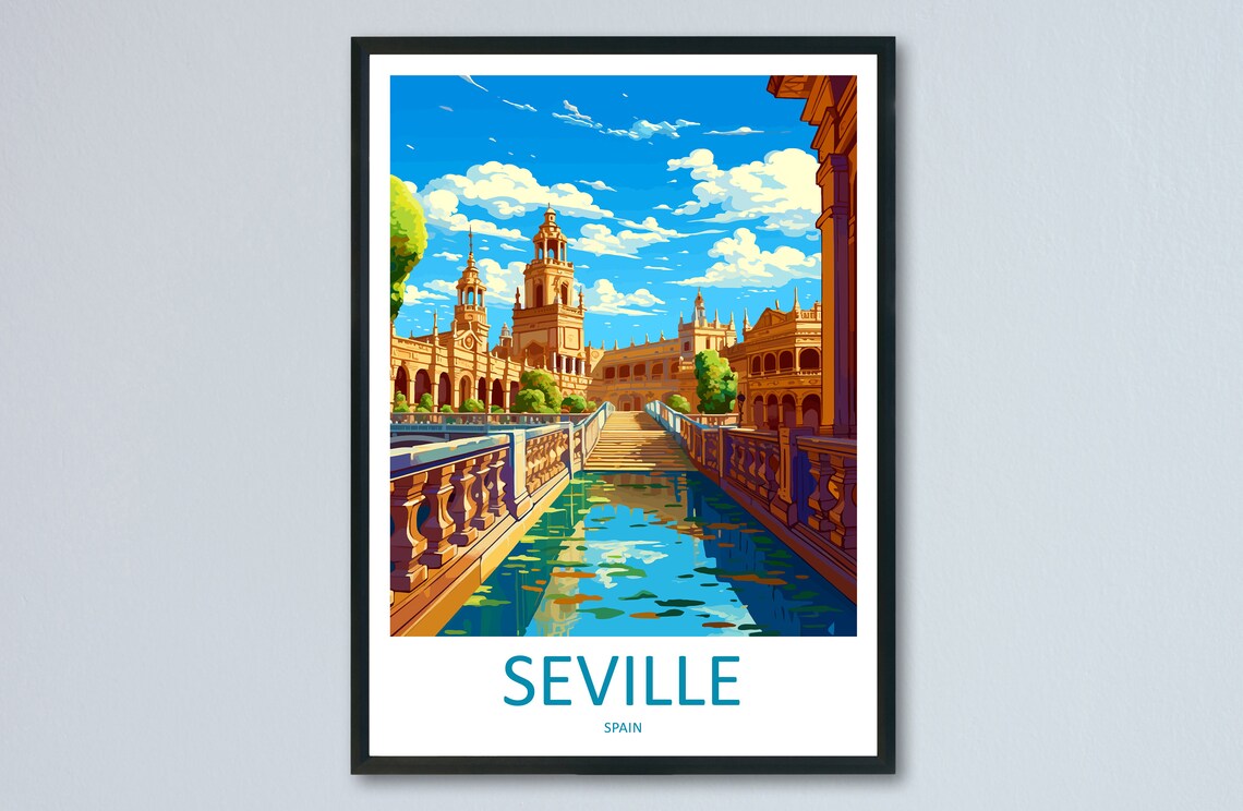 Seville Spain Canal Bridge Plaza De Espana Travel Poster Art