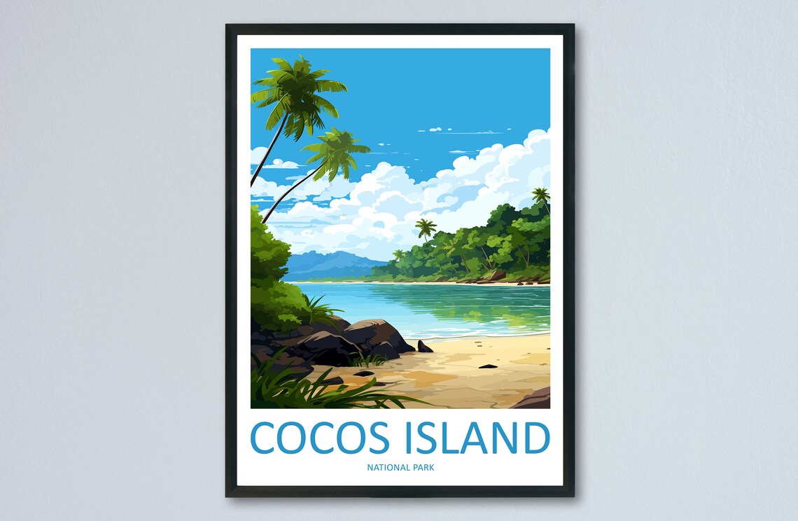 Cocos Island National Park Island Lagoon Beach Vintage Travel Poster