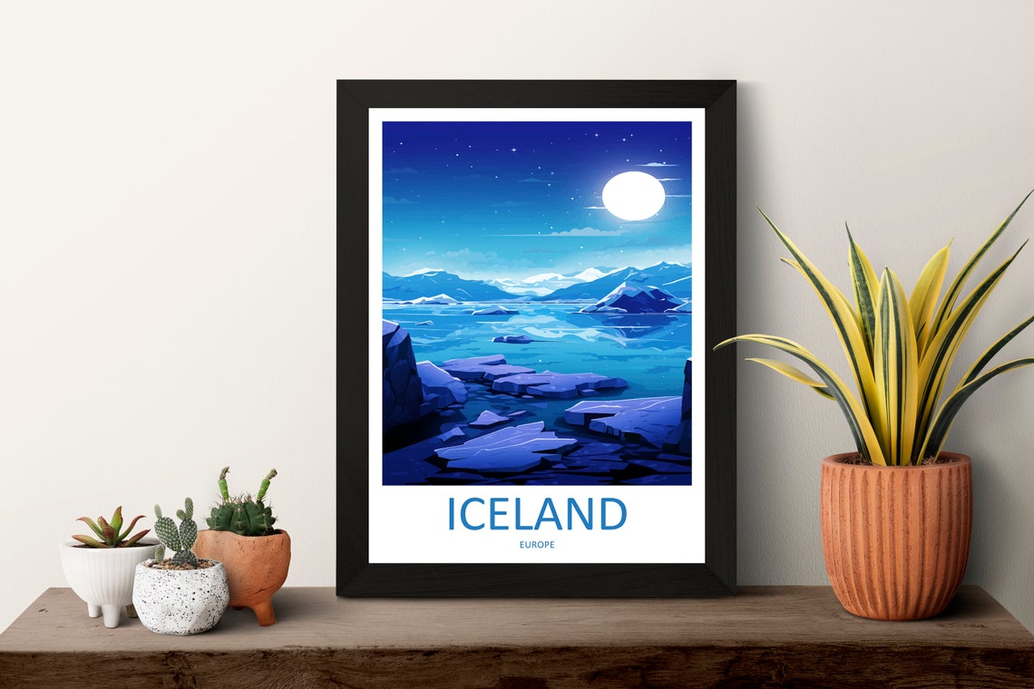 Iceland Glacier Lagoon Moonlit Night Winter Landscape Poster - Image 3