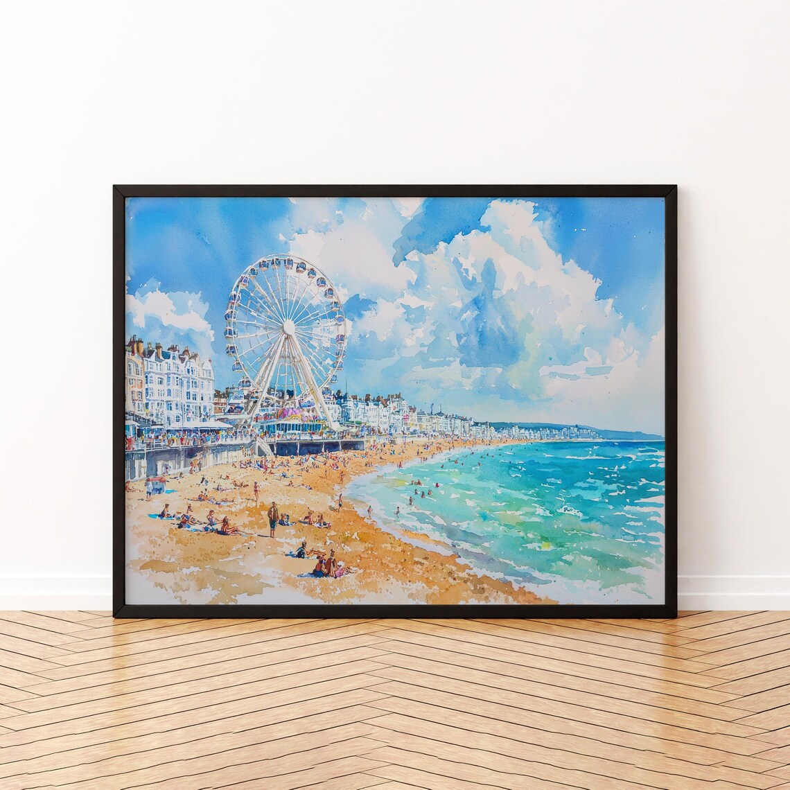 England Watercolor Travel Poster, Sussex Coast