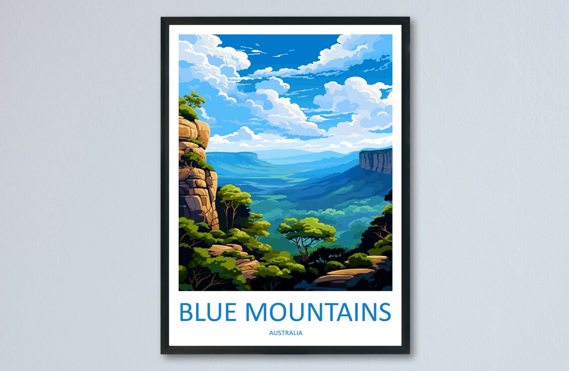 Blue Mountain Travel Poster, Australia Wall Art