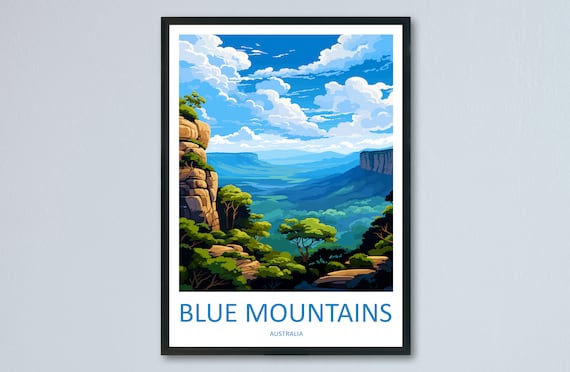 Blue Mountain Travel Poster, Australia Wall Art