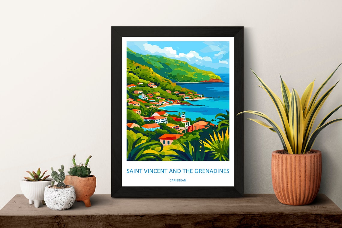 Saint Vincent Grenadines Caribbean Coast Hillside Travel Poster - Image 3