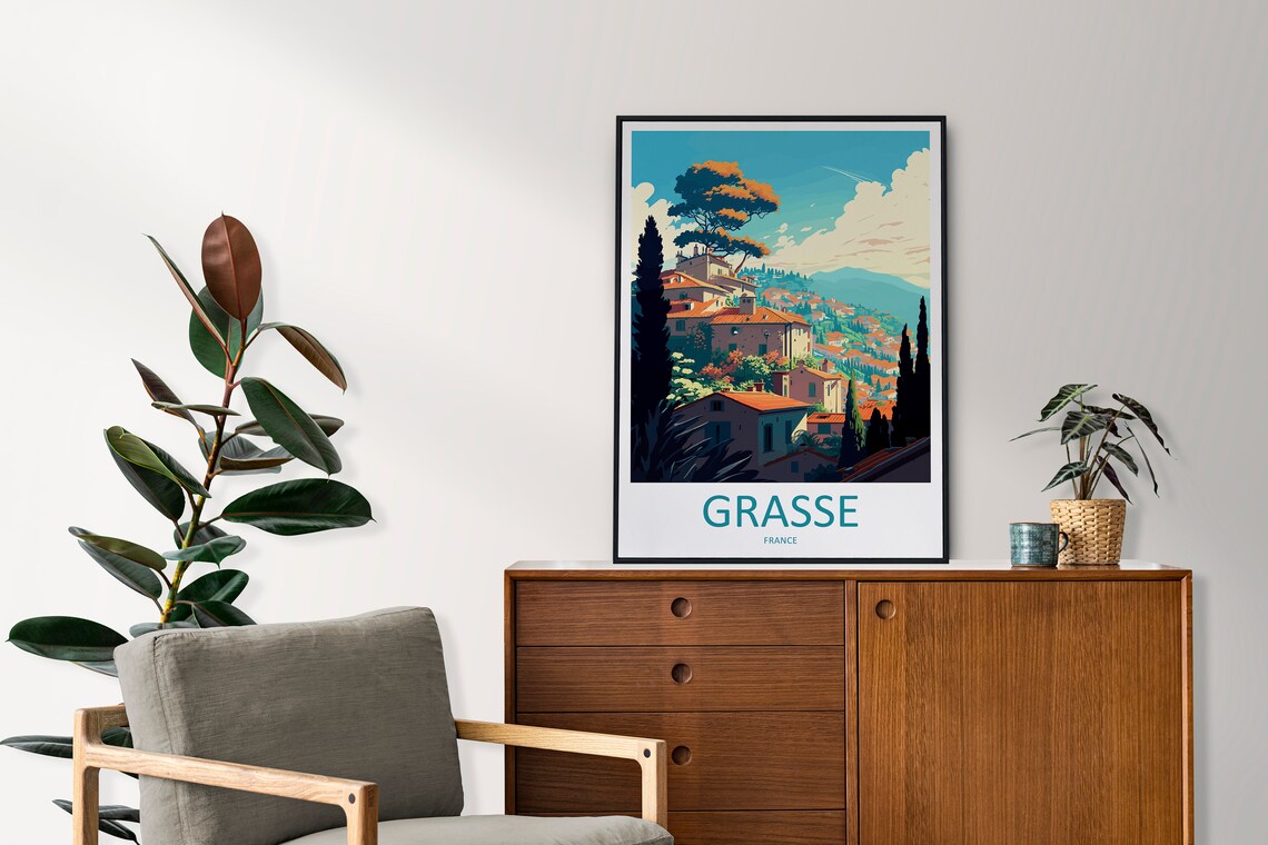 Grasse France Riviera Hilltop Old Town Cypress Trees Travel Poster - Image 2