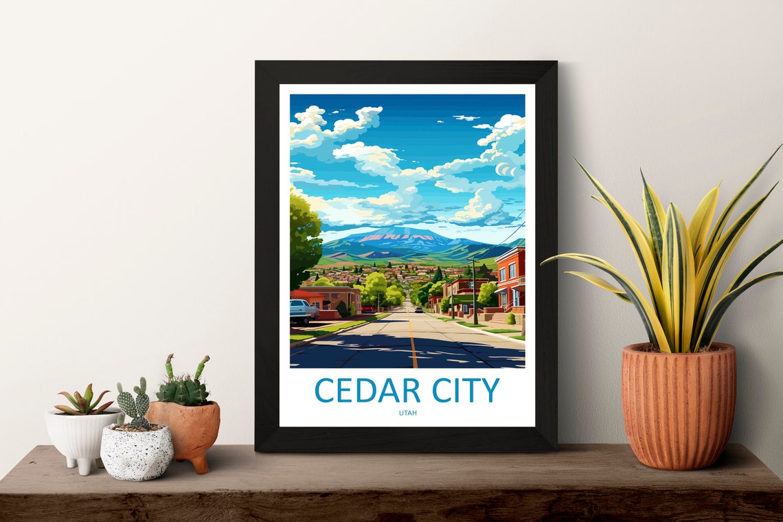 Cedar City Utah Main Street Mountain Backdrop Sunny View Poster - Image 3