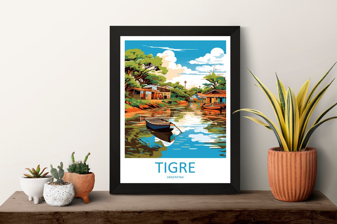 Tigre Argentina River Stilt Houses Moored Boat Travel Poster - Image 3