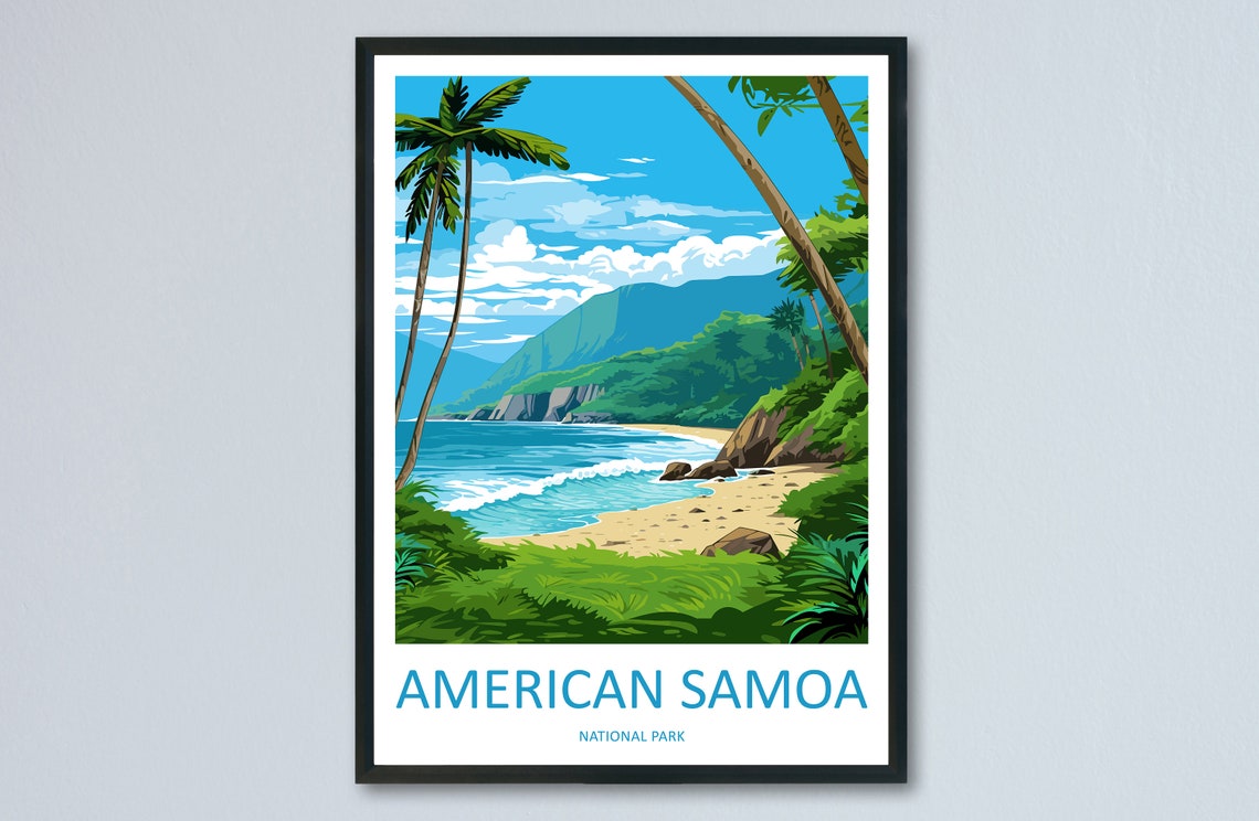 American Samoa National Park Tropical Beach Palm Trees Travel Poster