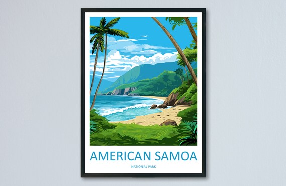 American Samoa National Park Tropical Beach Palm Trees Travel Poster