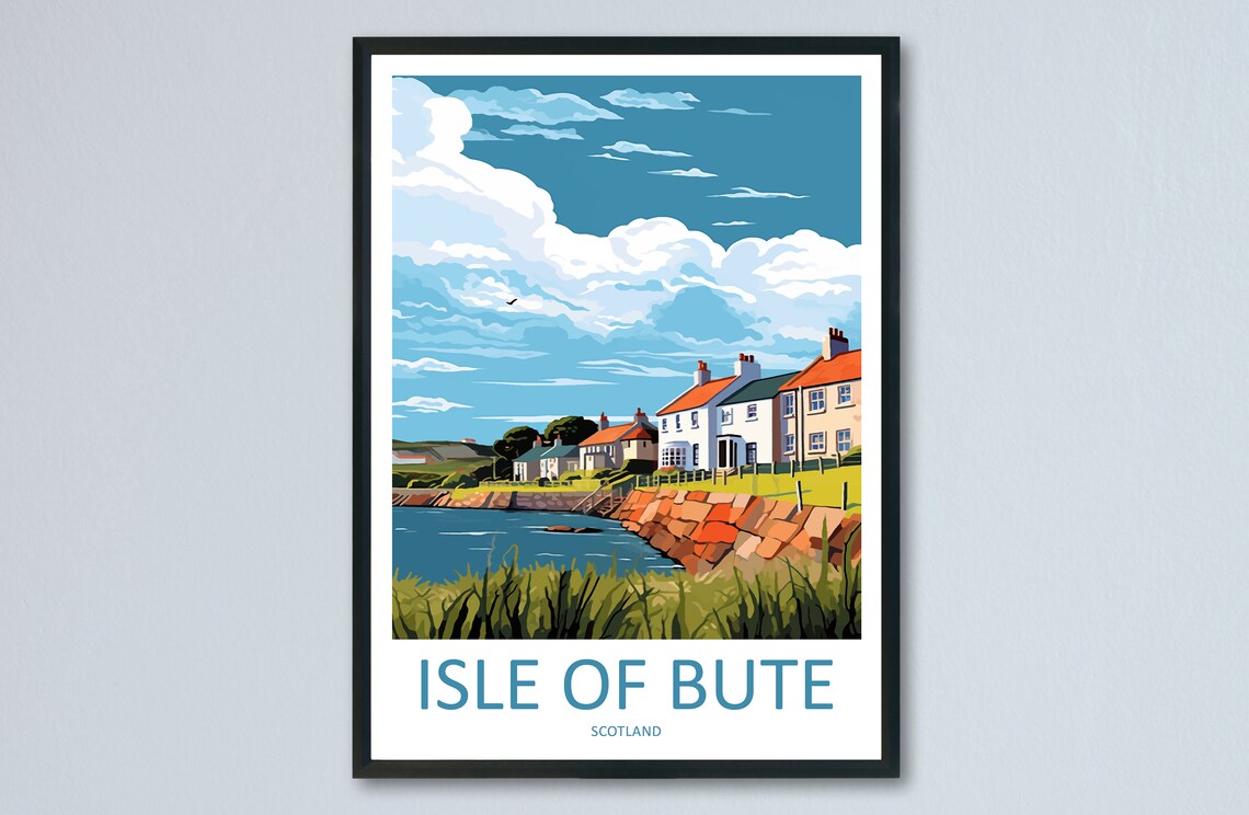 Isle Of Bute Scotland Coastal Village Shore Travel Poster Art