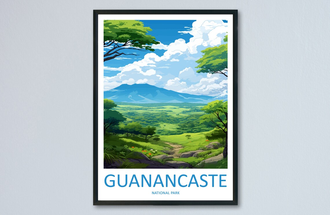 Guanacaste National Park Green Valley Volcano Vintage Travel Poster