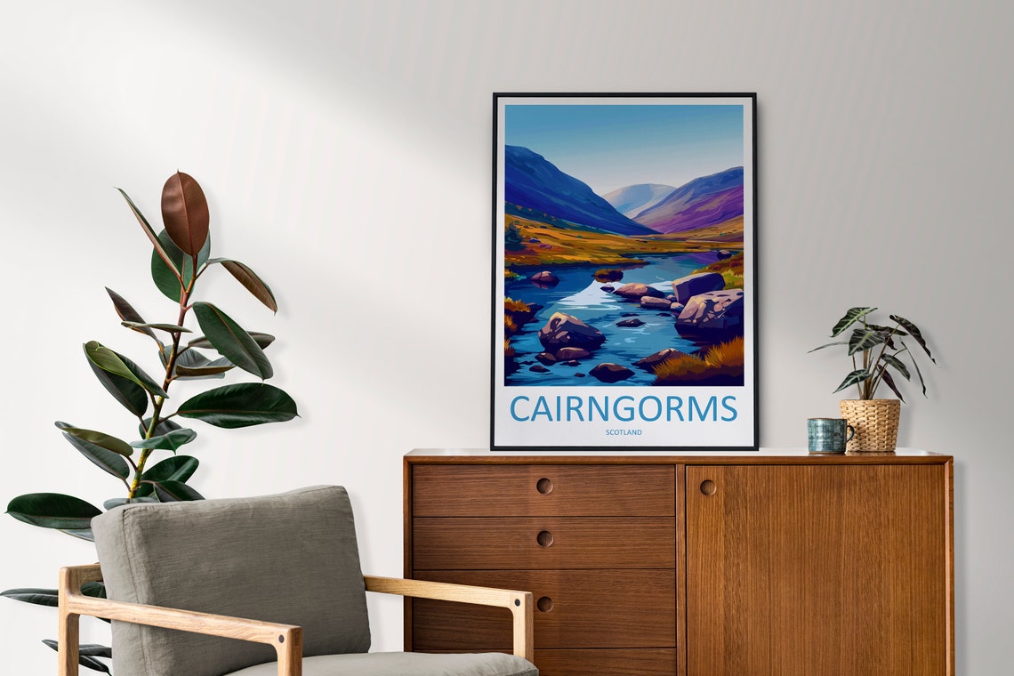 Cairngorms Scotland Rocky River Valley Mountain Landscape Poster - Image 2