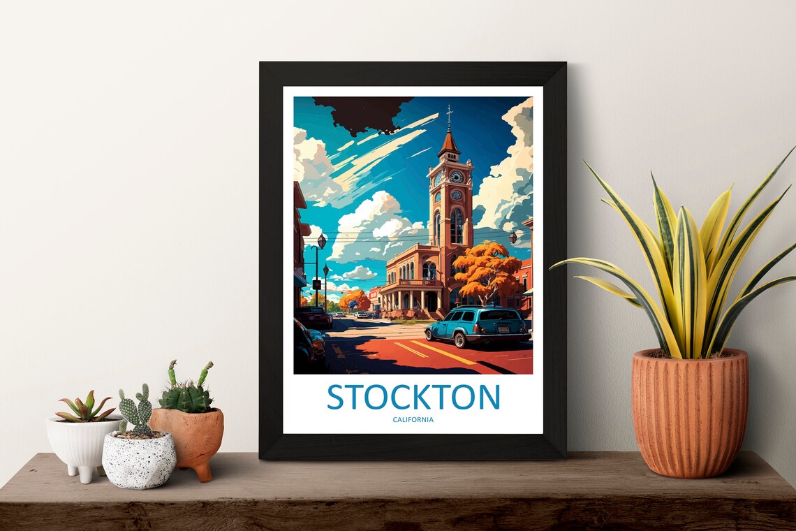 Stockton California Clock Tower Street Vintage Travel Poster - Image 3
