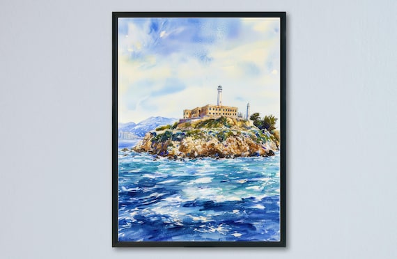 Alcatraz Island Watercolor San Francisco Bay Prison Lighthouse Poster