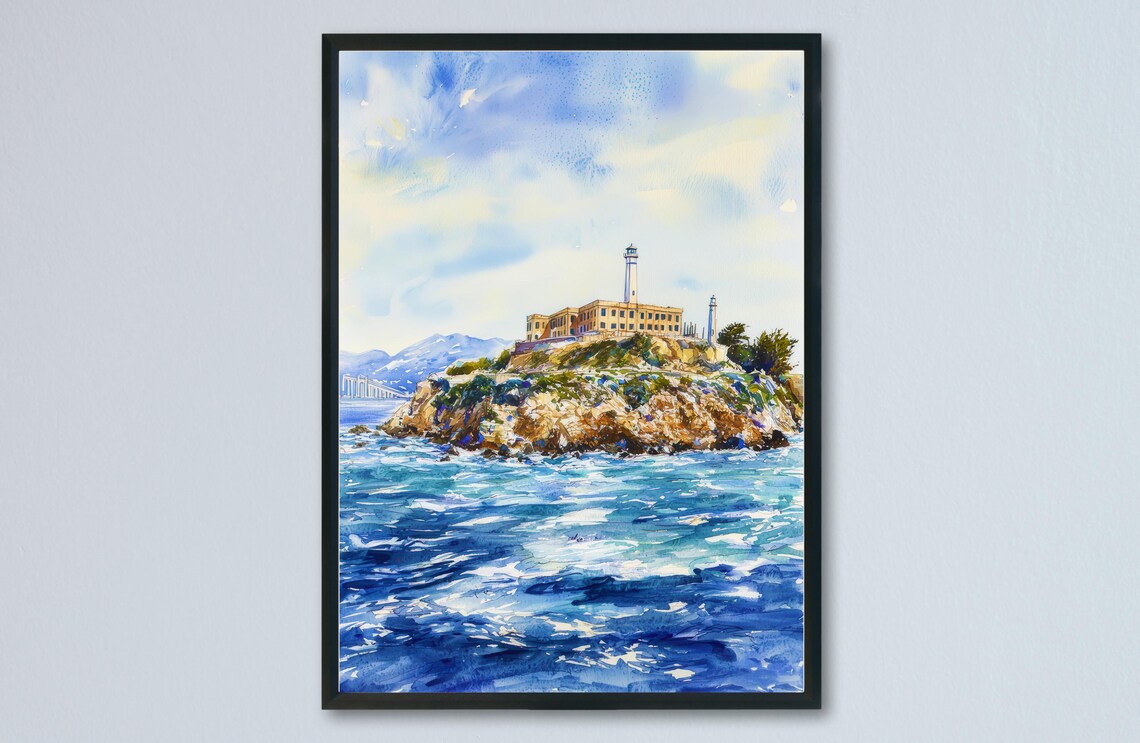 Alcatraz Island Watercolor San Francisco Bay Prison Lighthouse Poster