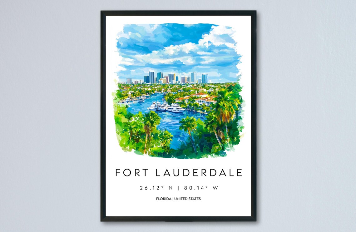 Fort Lauderdale Skyline Marina Watercolor Florida Beach Poster