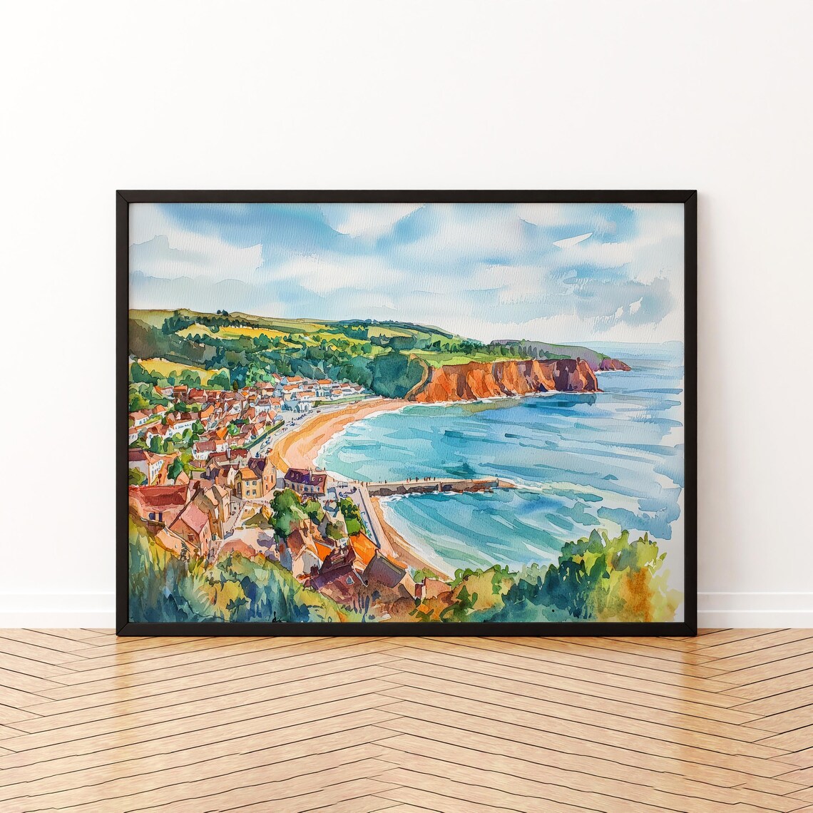 South Devon England Watercolor Travel Poster