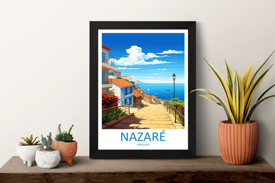 Nazaré Portugal Stone Steps Down to the Sea Vintage Travel Poster - Image 3