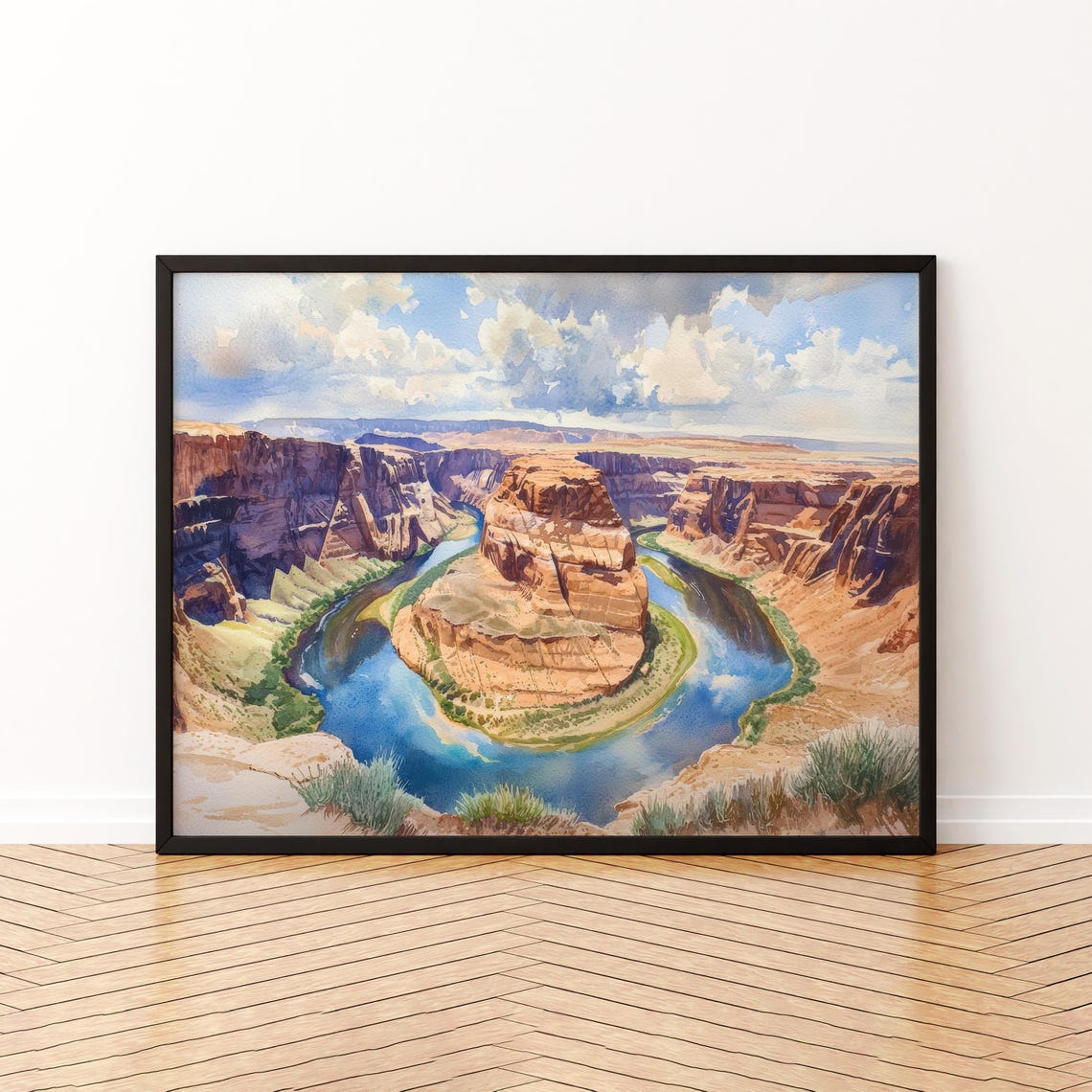 Horseshoe Bend Watercolor Poster Landscape Wall Art Hanging Home Dcor Gift Lovers United States