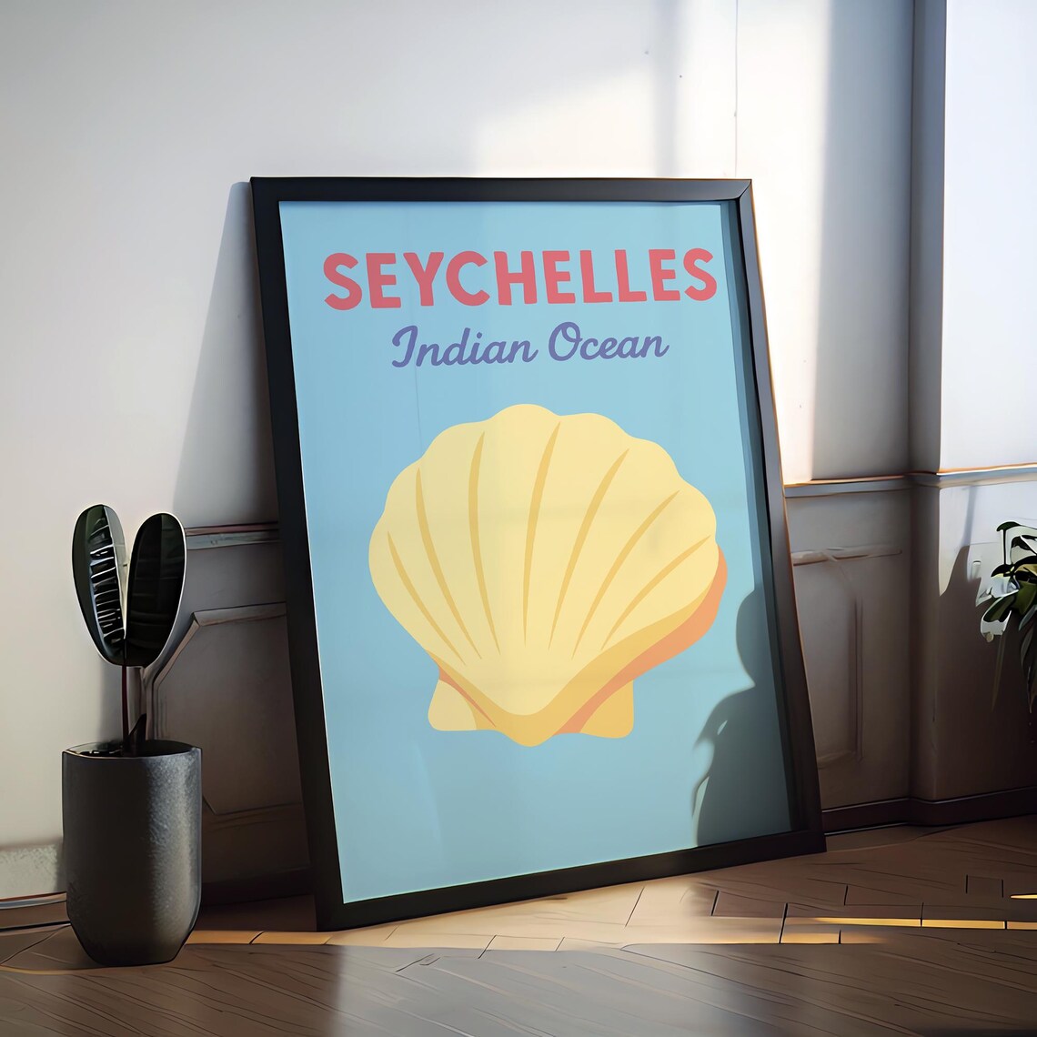 Seychelles Indian Ocean Yellow Scallop Shell Preppy Travel Poster