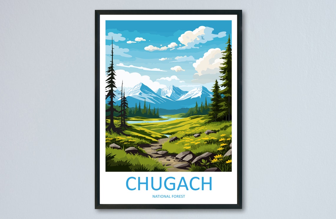 Chugach National Forest Wildflower Meadow Stream and Peaks Poster