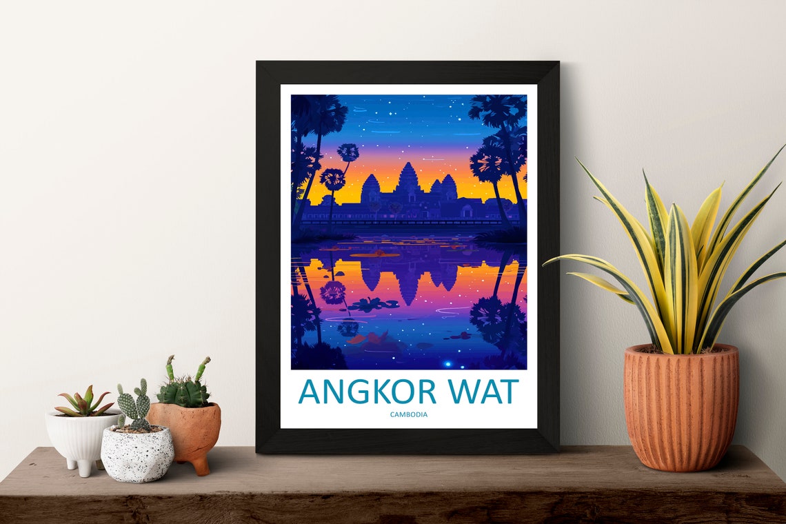Angkor Wat Cambodia Temple Sunset Water Reflection Travel Poster - Image 3