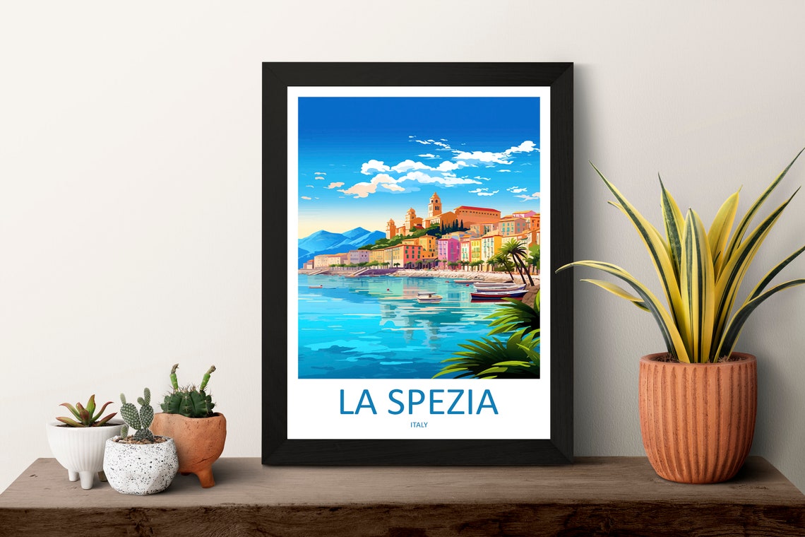 La Spezia Italy Harbor Waterfront Colorful Town Travel Poster - Image 3