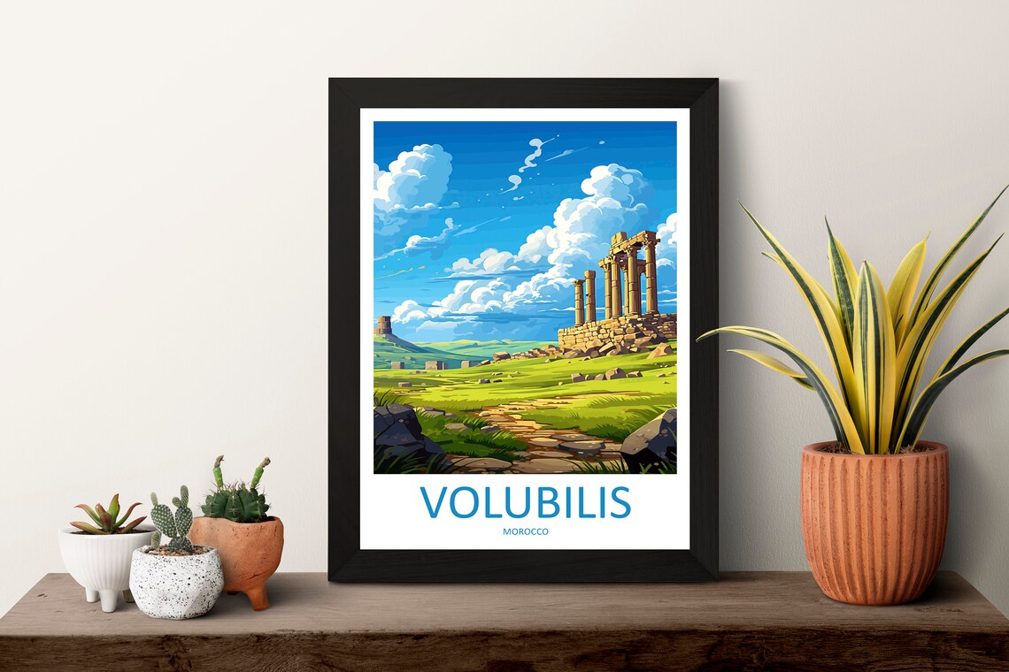 Volubilis Morocco Ancient Roman Ruins Green Hills Travel Poster - Image 3