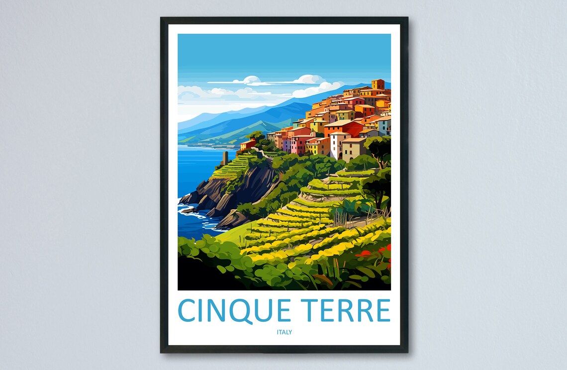 Cinque Terre Travel Poster, Italy Wall Art Print