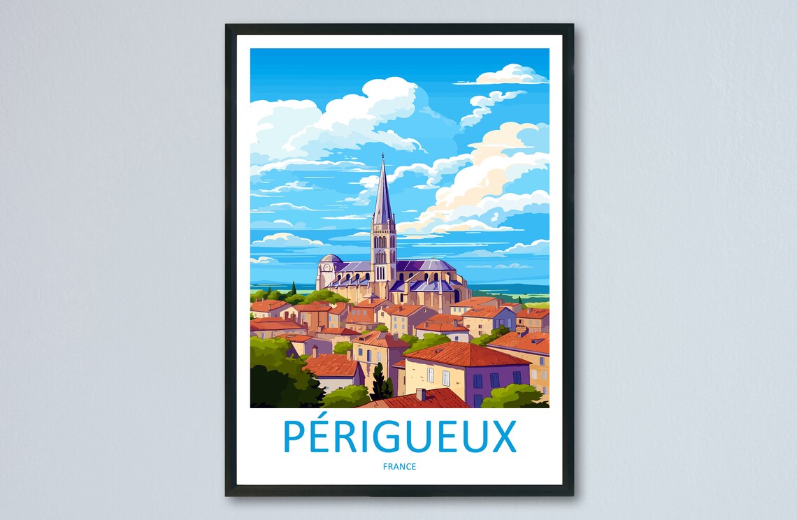 Perigueux France Gothic Cathedral Old Town Vintage Travel Poster