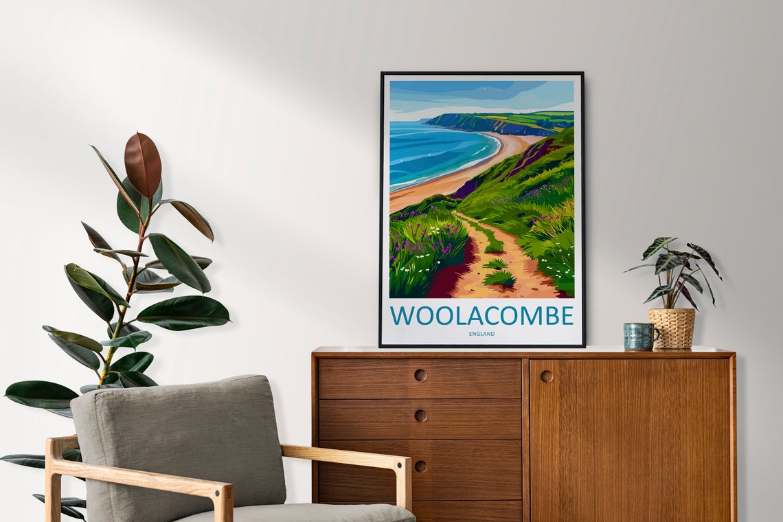 Woolacombe England Sandy Bay Flowered Cliff Path Travel Poster - Image 2