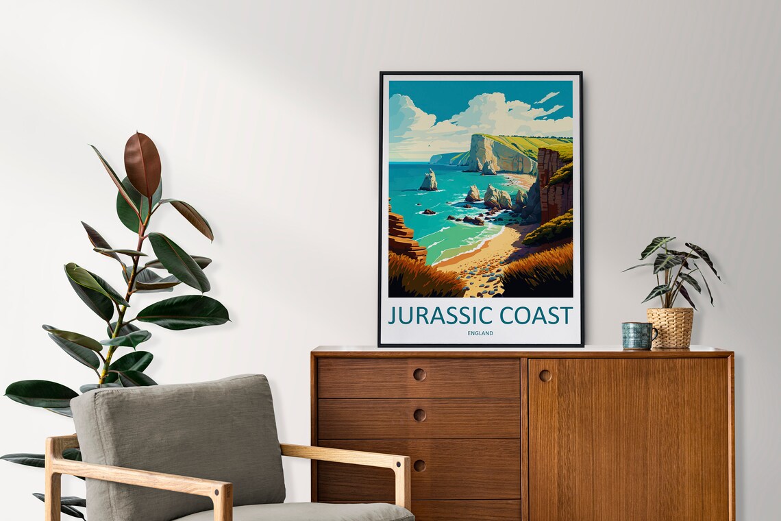 Jurassic Coast England Limestone Cliffs Beach Cove Travel Poster - Image 2