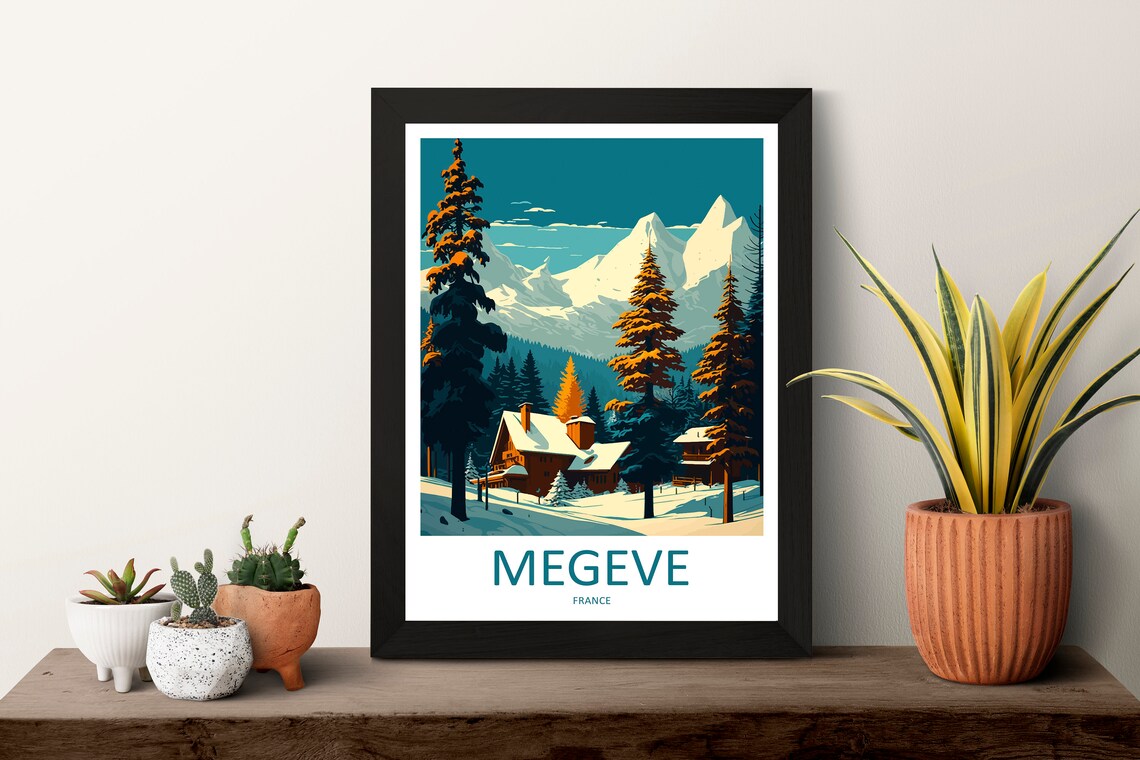 Megeve France Snowy Alpine Chalet Mountains Ski Travel Poster - Image 3