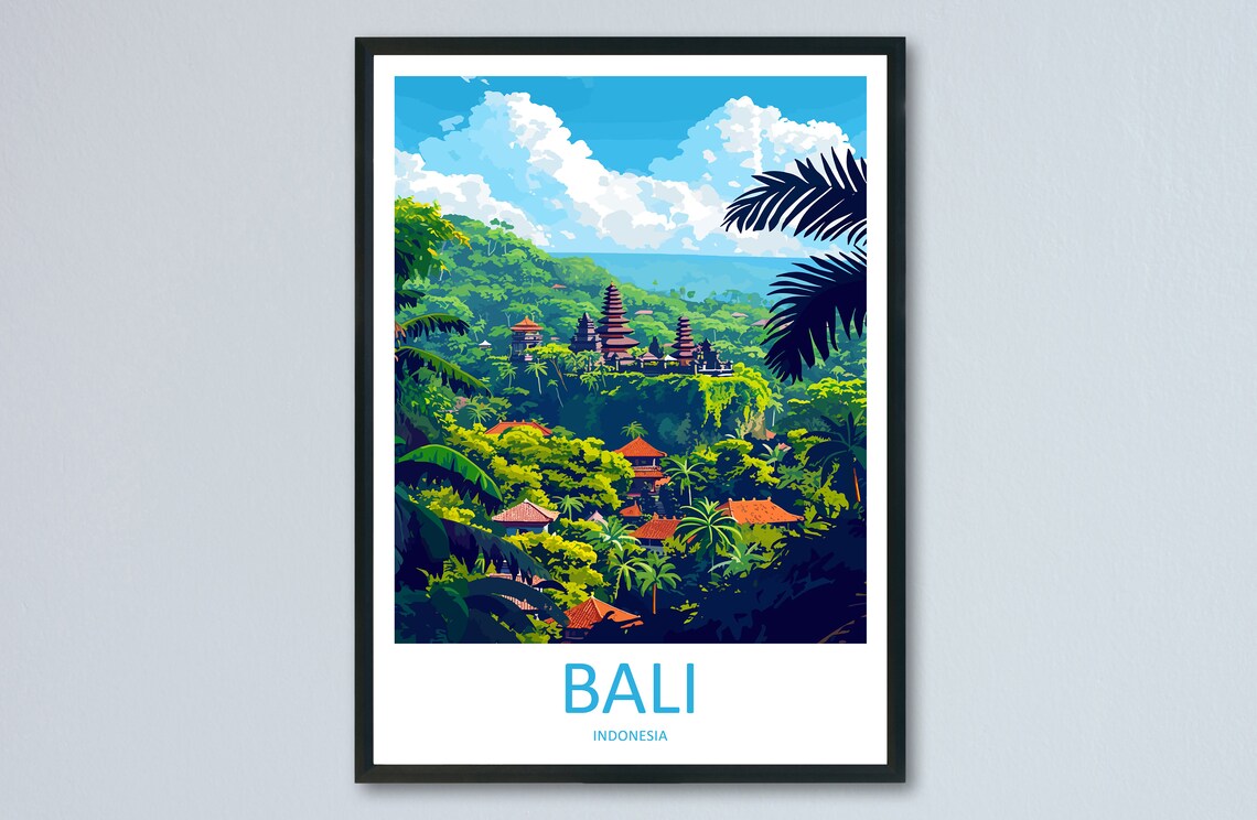 Bali Jungle Temple Tropical Lush Island Indonesia Travel Poster
