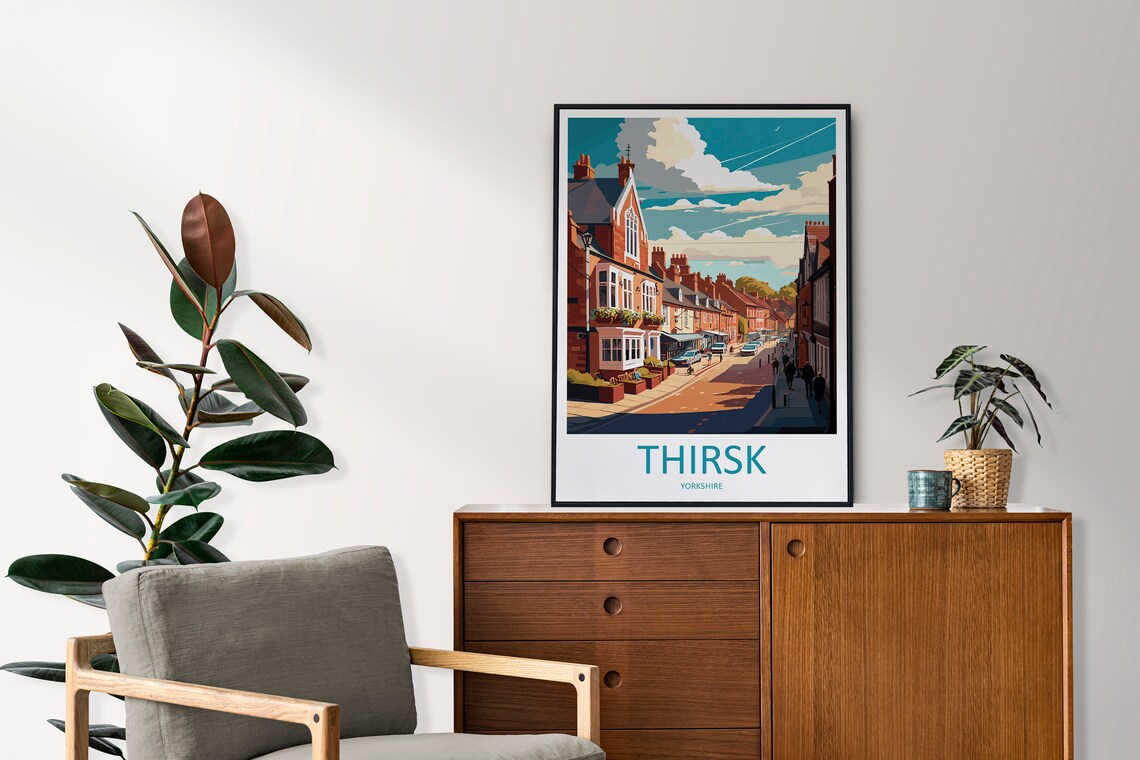 Thirsk Yorkshire Historic Market Town Street Illustration Poster - Image 2
