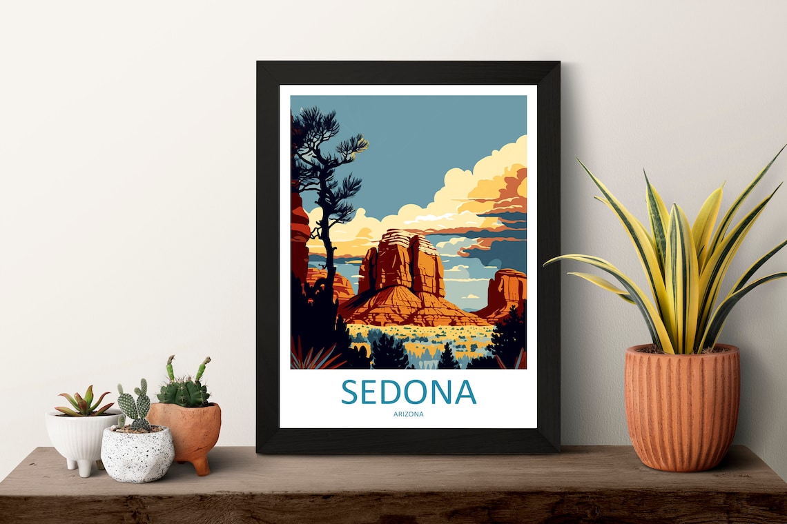 Sedona Arizona Red Rock Buttes Desert Sunset Vintage Travel Art Poster - Image 3