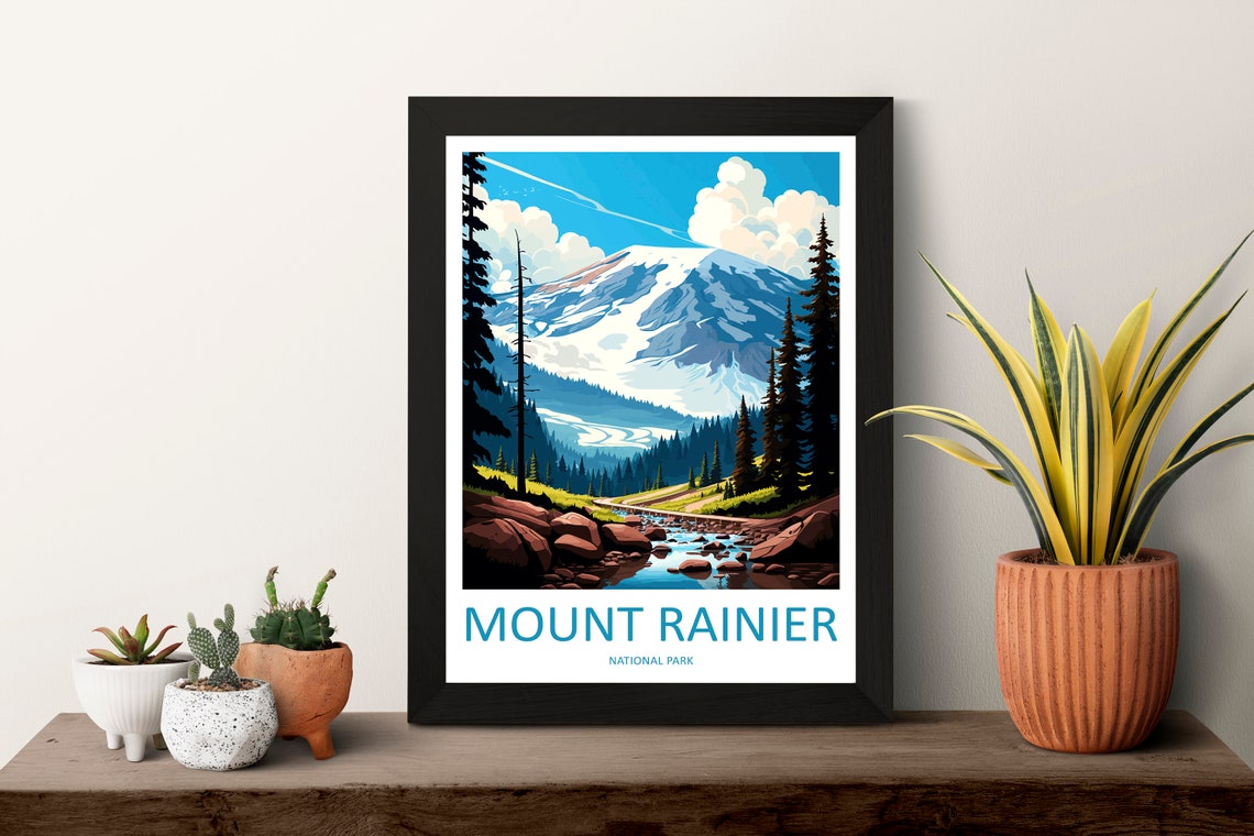 Mount Rainier National Park Snowy Mountain Valley Travel Poster - Image 3