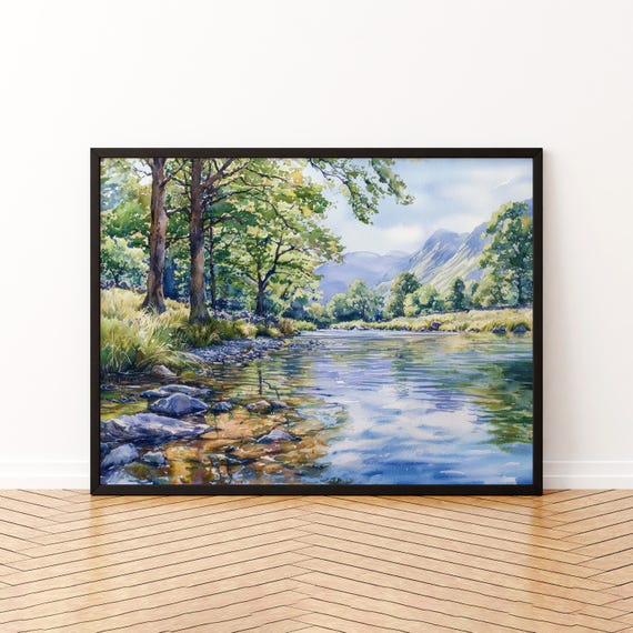 Borrowdale England Watercolor Poster Travel Print Lake District Painting Mountain Valley Wall Art Uk Souvenir
