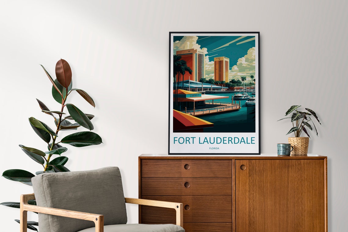 Fort Lauderdale Florida Marina Sunset Waterfront Travel Poster - Image 2